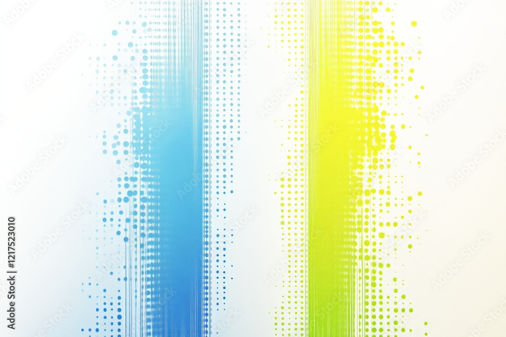 Poster abstract design featuring gradient lines and dots in blue and green hues on a light background