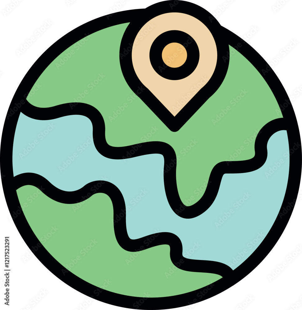 Poster pin icon marking specific location on planet earth, representing global positioning and navigation