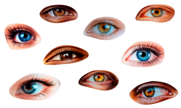 Set of human eyes on white isolated background. Cut-out elements
