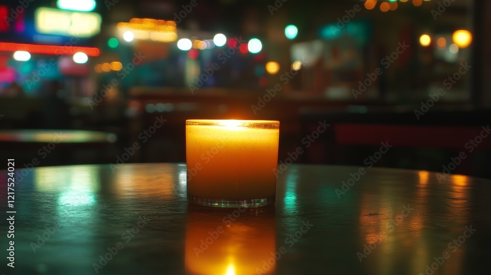Poster warm glow of a candle on a table in a dimly lit ambient space, creating a cozy and inviting atmosphe