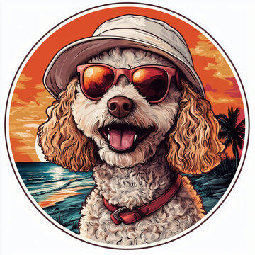 poodle wearing sunglasses at sunset clip art preview