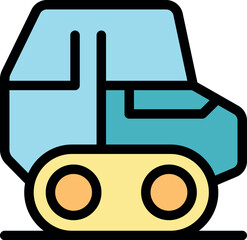 Cartoon bulldozer moving on continuous tracks, a powerful machine for construction and earthmoving work