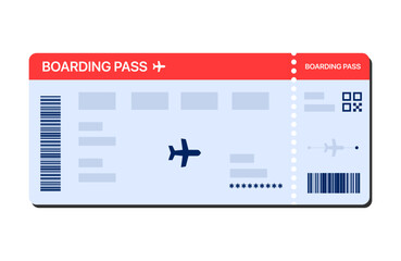 Boarding pass vector illustration. Air plane ticket template. Airline flight pass concept. Blue departure document. Red airplane ticket design. Blank boarding pass template isolated.