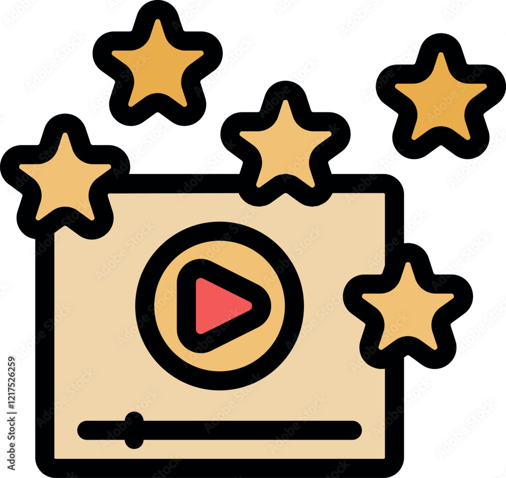 Poster five stars are floating above a video player, indicating a top rating for high quality content