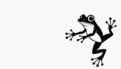 Black silhouette of a frog climbing on a white background, dynamic freedom
