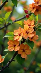 Flowering branches of Bicolore mock orange tree, blooms, spring, greenery