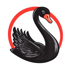 Cartoon Style Black Swan Logo Icon Illustration No Background Clear Background