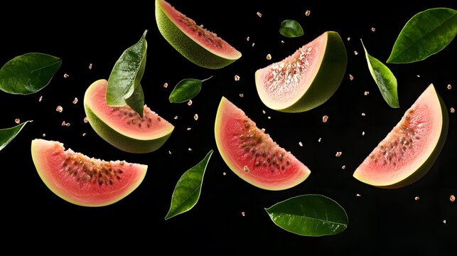 Falling Guava slice, Cutout.