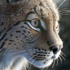 Fototapeta premium Lynx portrait gazing intensely against natural background