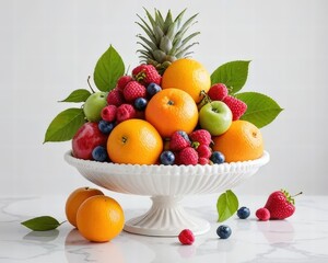 A vibrant fruit centerpiece showcasing crisp details and dynamic colors against a pristine white backdrop.