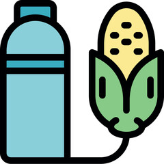 Corn cob connected with a cable to a biofuel bottle symbolizing sustainable energy production and eco friendly fuel alternatives