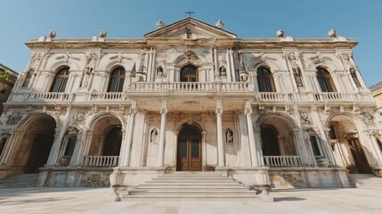 Fototapeta premium Grandiose Ancient Palace Facade Basking In Sunlight