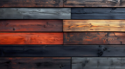 Textured multi-colored wooden planks arranged horizontally, forming a rustic and versatile background, ideal for design and decorative purposes