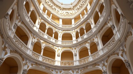 Obraz premium Elegant Circular Staircase With Intricate Balconies And Gold Accents