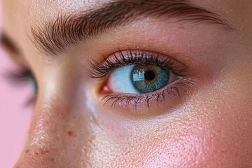 Fototapeta premium Captivating close-up of a person's eye showcasing unique colors and natural beauty in soft lighting settings