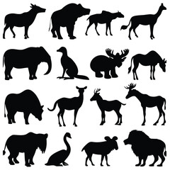 Fototapeta premium A collection of black silhouette animal figures