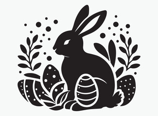 Bunny and Easter Eggs Silhouette Vector Design - High-Quality Files for Spring and Holiday Project