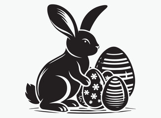 Bunny and Easter Eggs Silhouette Vector Design - High-Quality Files for Spring and Holiday Project