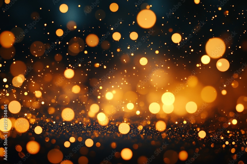Poster shimmering golden particles create a magical atmosphere of light in a darkened environment