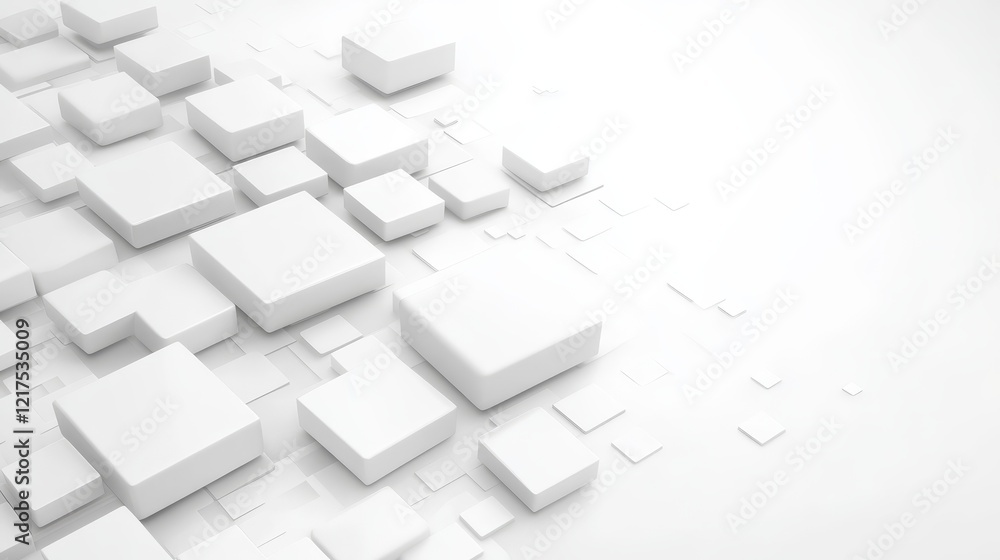 Poster pristine white cubes in an abstract minimalist composition, a study of light and shadow on seamless 
