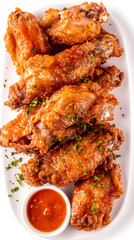 Homemade golden fried chicken wings kitchen food photography cozy home top view flavorful delight