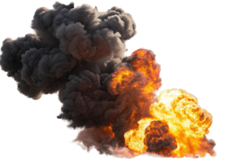 Cloud of smoke and fire. Smoke explosion isolated on white background