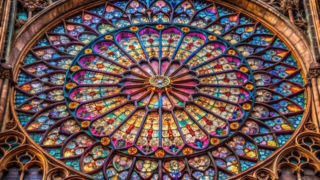 A breathtaking 13th-century rose window, showcasing Gothic architecture and medieval French stained glass artistry, adorns Notre Dame.