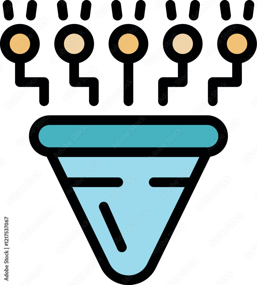 Poster filtering large datasets through a funnel, symbolizing data mining and analysis for extracting valua