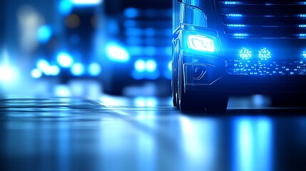 Mysterious black van parked in dark city street at night, urban noir scene