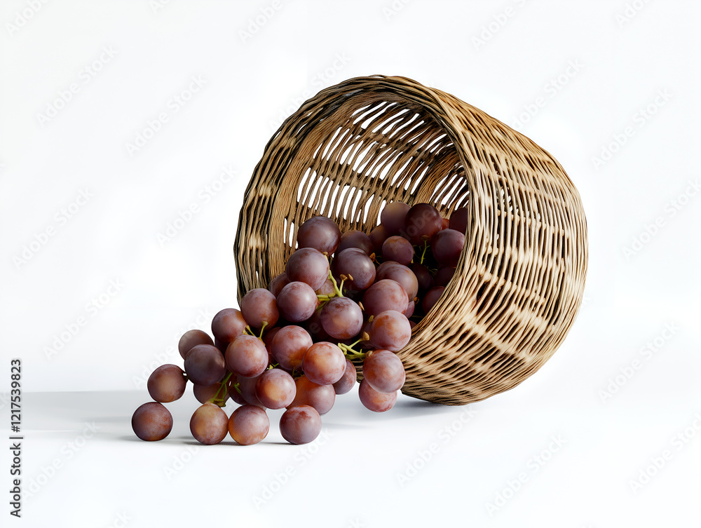 Poster a wicker basket spills over with juicy red grapes against a minimalist backdrop, creating a still li
