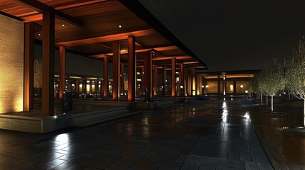 Naklejka premium Nighttime Architectural Scene Illuminated Plaza