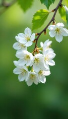 Obraz premium Fluffy white flowers hanging from a branch of an ash maple tree, blossoms, maple tree, leaves