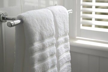 Luxurious White Towels Hanging in a Modern Bathroom