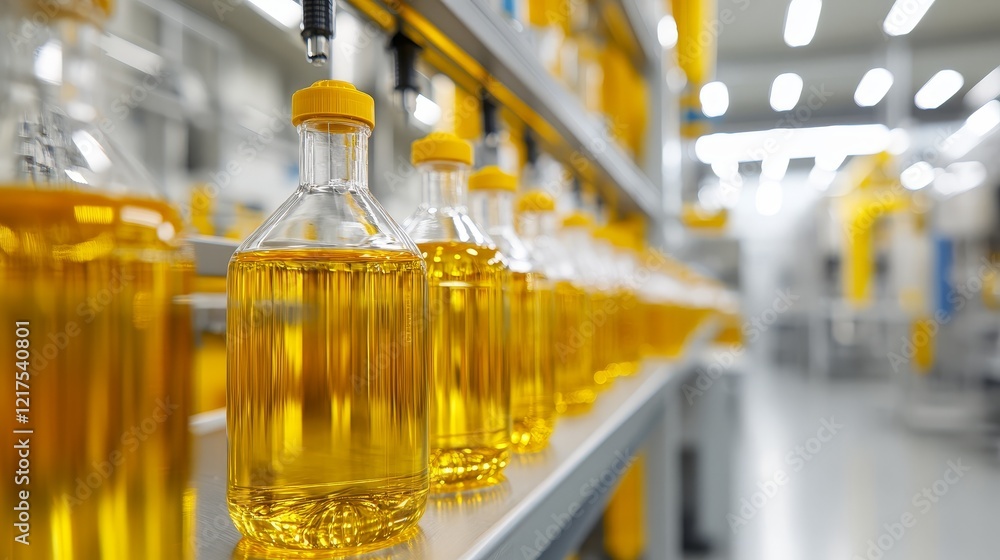 Aufkleber a row of vibrant yellow bottles filled with liquid, captivating visual display of color and light