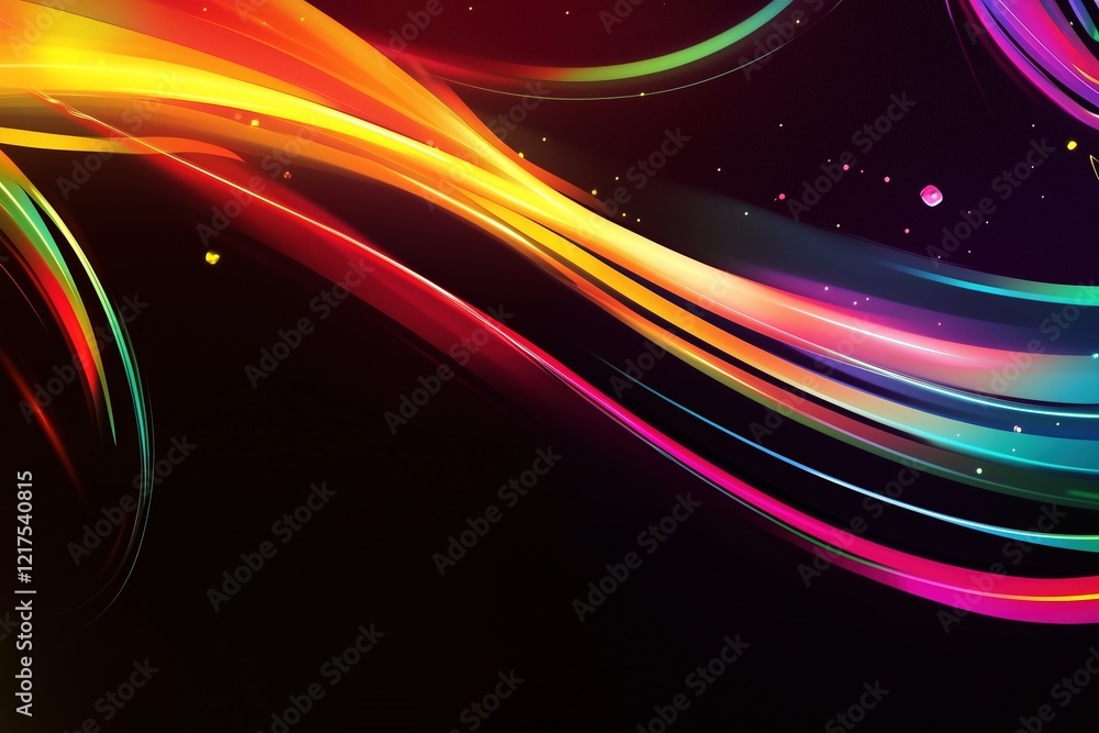 Aufkleber vibrant vector background with flowing rainbow lines: abstract and colorful design on black backgrou