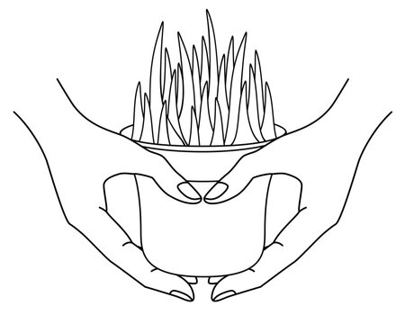 hands holding plant pot, black and white clip art preview