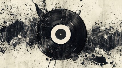 Obraz premium A vinyl record cover design with a bad ink print effect, showcasing old-school typography with splattered ink