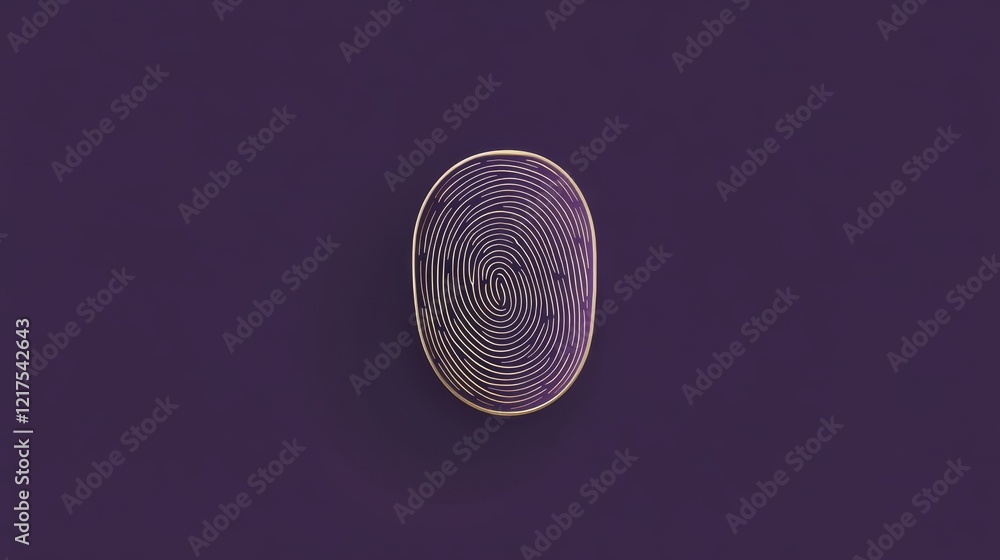 Poster biometric fingerprint scan on purple background, secure access and digital identity verification
