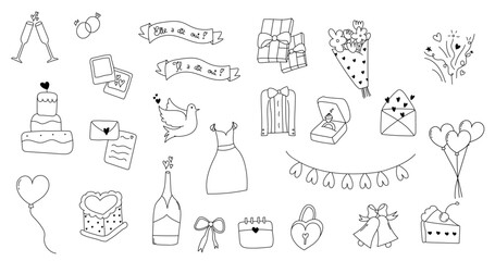 Ensemble d'illustrations mariage