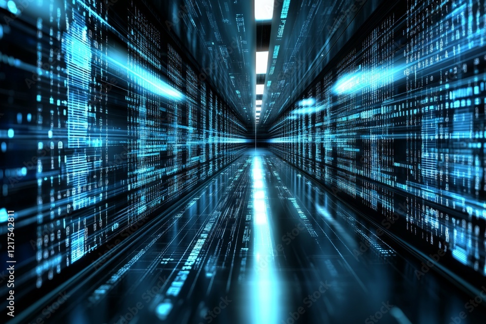Aufkleber digital tunnel of data streams illuminated by blue lights in a futuristic setting