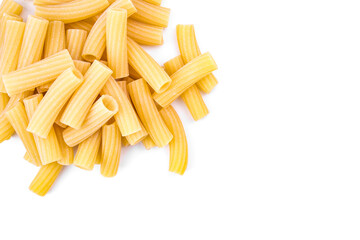 image of rigatoni pasta on a white background.