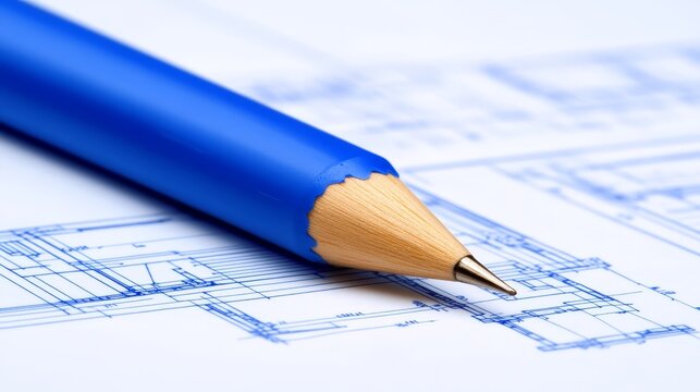 Detailed blueprints and a pencil, symbol of architectural design, construction planning, creative engineering.