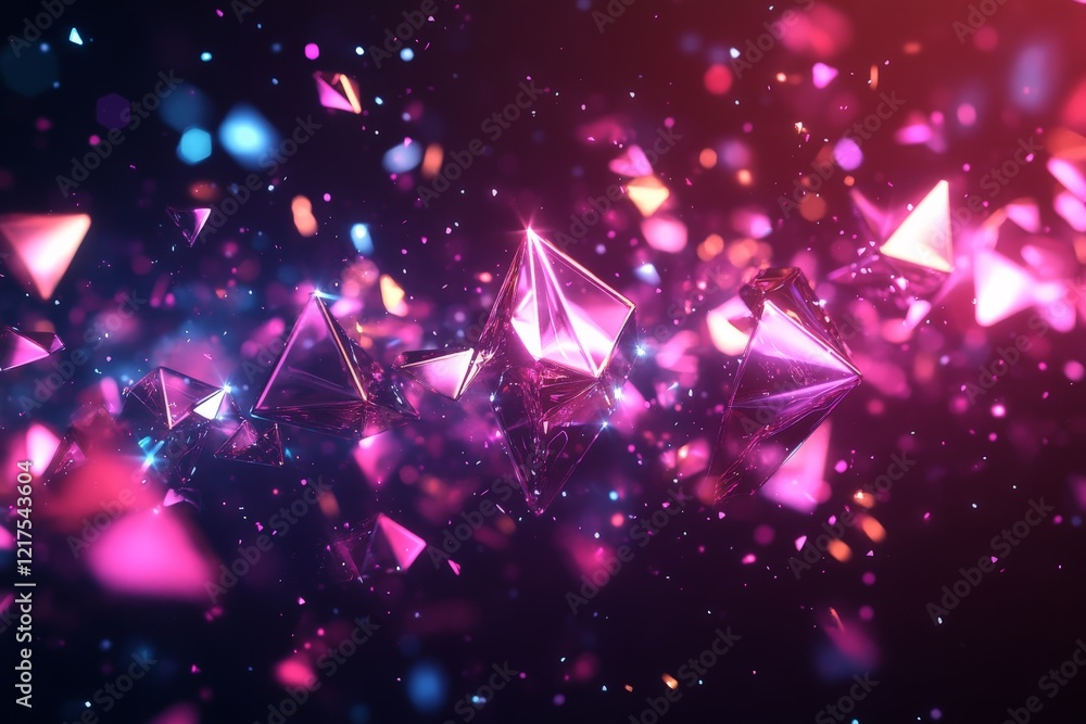 Poster colorful geometric shapes create a vibrant abstract display in a dark environment