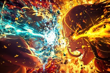 Anime Girls Fierce Energy Clashing Battle