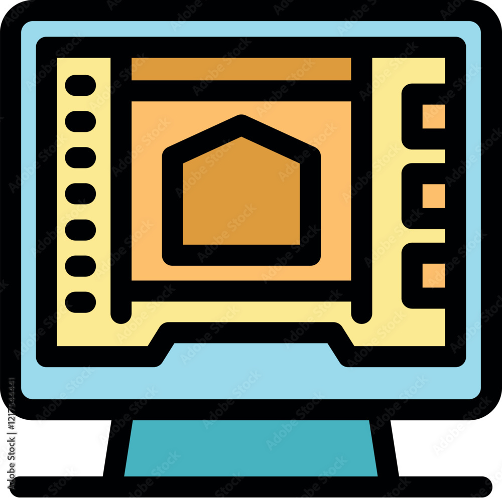 Poster computer screen displaying an architectural project of a house, suggesting design and planning in th
