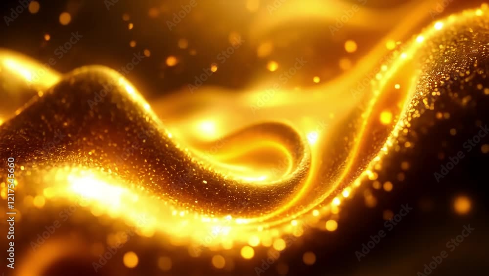 Poster golden fluid wave shimmering particles abstract texture background