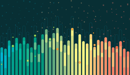 Business graph chart grading color, glowing bubbles on Sacramento report
