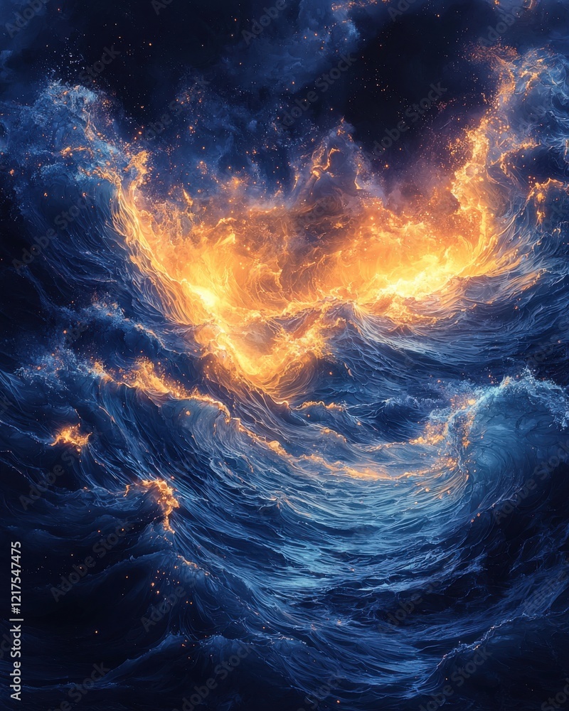 Poster dynamic fluid waves and textures ocean depths digital art abstract environment aerial view hyperreal