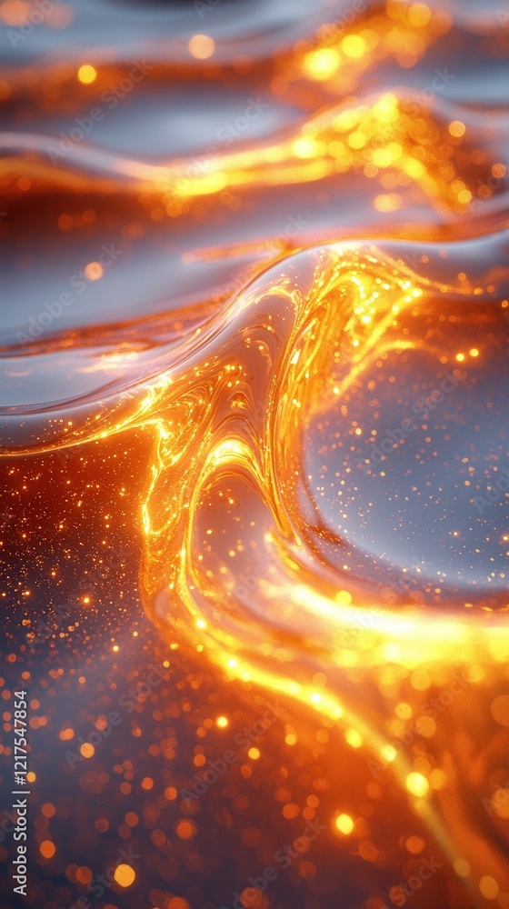 Poster fluid overlay of glossy golden gradients abstract background textures sparkling details digital art 