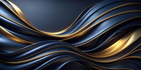 Abstract fashion photography background:  bold blue, gold, black curved lines define luxury.